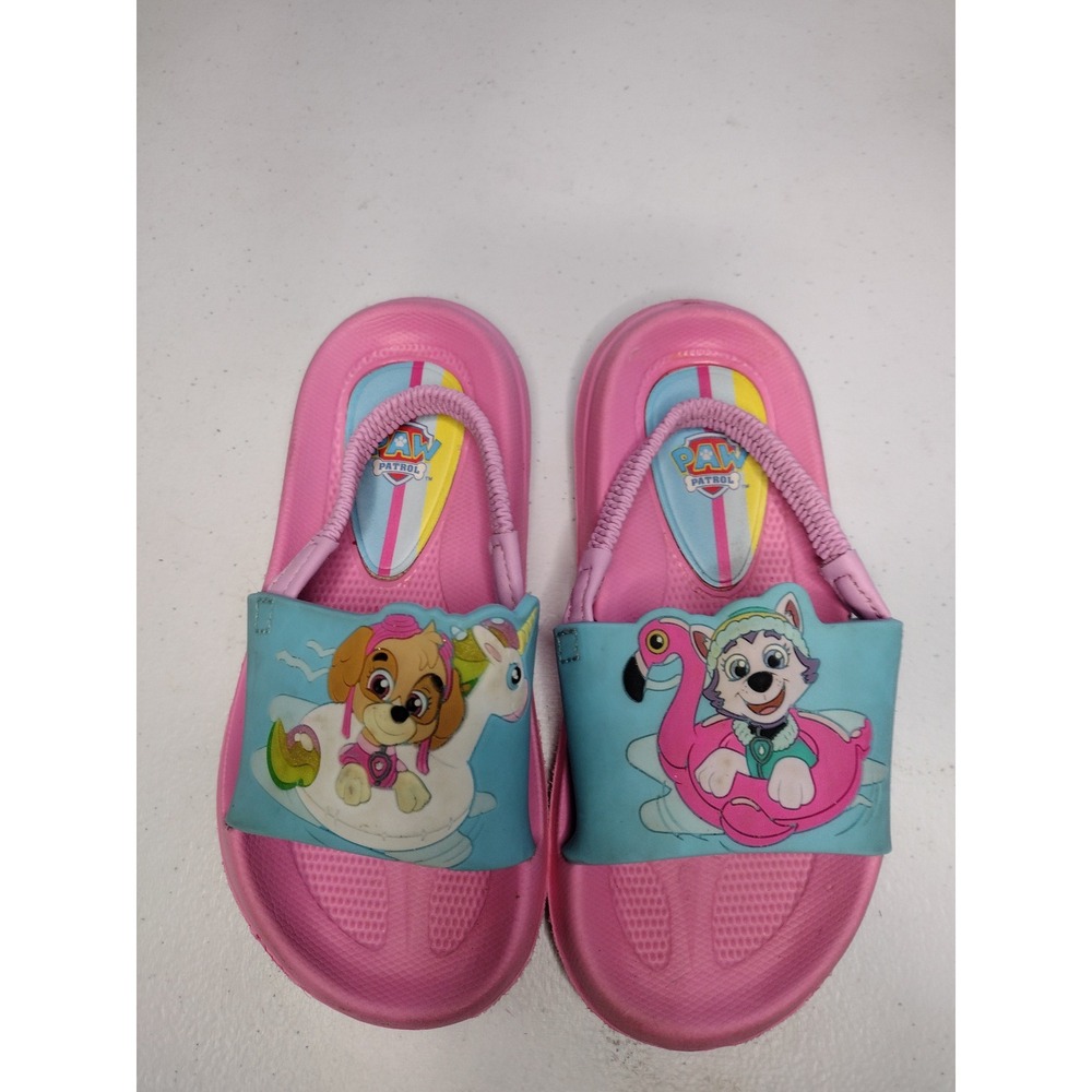 Paw Patrol Skye Everest Girls Pink Blue Slide Sandals Elastic Strap Size 9/10
